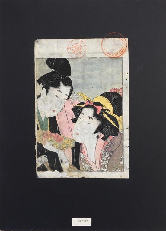 Hiroshige, woodblock print, Houses on a hillside, 26 x 38cm and 6 other prints